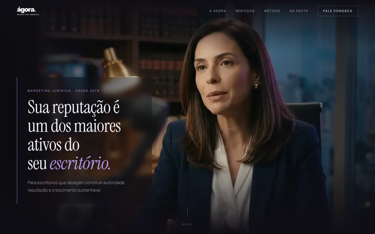 Página inicial do site da Ágora Marketing Jurídico no computador