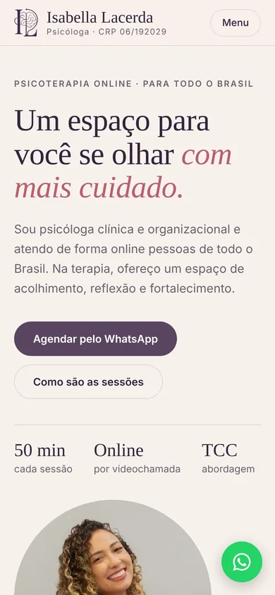 Site da psicóloga Isabella Lacerda no celular